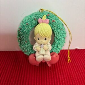 Vintage Precious Moments Christmas Ornament with Wreath 1996.